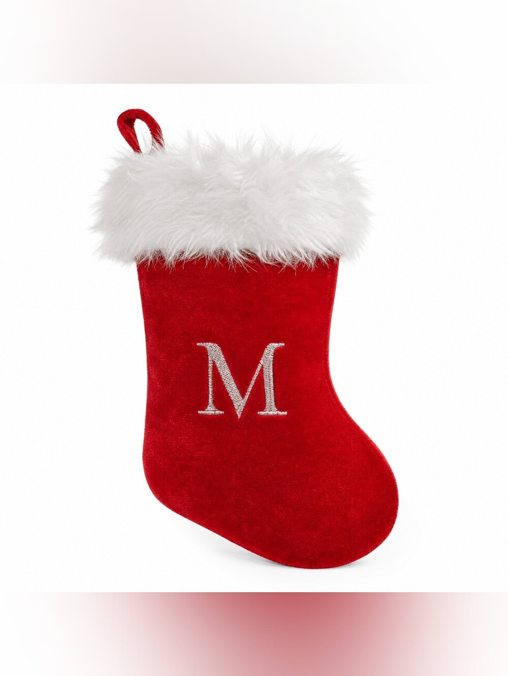 NWT Old Time Pottery Monogram Silver "M" Mini Red/White Christmas Stocking